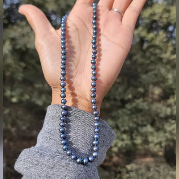 Amazing high-grade natural genuine black pearl 925 sterling silver necklace